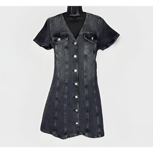 NWT Rails Saratoga Denim Size Medium Washed Black Mini Dress Full Button Stretch